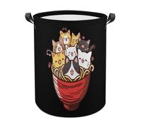 Cute Cats On A Ramen Bowl Funny Laundry Baskets Collapsible Waterproof Clothes Hamper Storage Bins with Handles 13.8"x13.8"x17.3" 17.3"x17.3"x17.3"
