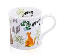 Cute Cats & Plants Coffee Mug - 16 oz Fine New Bone China Coffee Tea Cup with Kitten Design, Cat Mom Gifts for Women, Holiday Gift for Cat Lovers & Friends, Designed in England by Harvest Green Studio