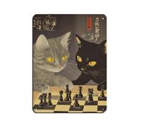 Cute Cats Playing Chess Tin Sign Vintage Metal Pub Club Cafe Bar Home Wall Art Decoration Poster Retro 12x16inch(30x40cm)