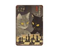 Cute Cats Playing Chess Tin Sign Vintage Metal Pub Club Cafe Bar Home Wall Art Decoration Poster Retro 8x12inch(20x30cm)