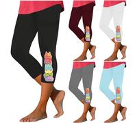 Cute Cats Print Capri Leggings for Women UK 2025 High Waisted Yoga Cropped Trousers Ladies Crop Pants Lightweight Cozy Soft Loungewear Summer Workout Running 3/4 Length Trouser Elasticated Capris