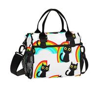 Cute Cats Rainbow White Lunch Bag for Women Men Reusable Insulated Lunch Box for Adult Kids Leakproof Lunchbox Cooler Bags with Pockets for Work Office Picnic Outdoor