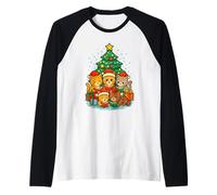 Cute Cats Reading Books Christmas Tree Raglan Baseball Tee