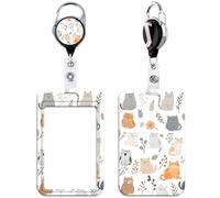 Cute Cats Retractable Badge Reel with ID Holder Preppy School Teachers ID Badge Holder Flowers Work Heavy Duty Retractable Reel Clip for ID Badge Keys for Women Girls Kids Nurses