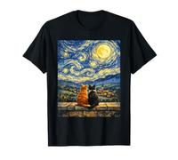 Cute Cats Van Gogh Starry Night Inspired Peaceful Evening T-Shirt
