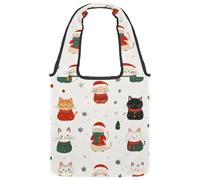 Cute Cats Wearing Different Christmas Outfits Canvas Tote Bag, Medium Book Tote Reusable Cloth Bag for Women Teachers Nurse