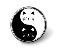 Cute Cats Yin Yangs Black White Harmony Round Badge Men Women Metal Bezel Pin Button Brooch Lapel Tie Pins for Suits Shirt Jacket Hat Costume Decorative