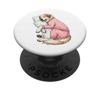 Cute Caucasian Shepherd Dog Sleeping in Pajamas Bedtime Art PopSockets Adhesive PopGrip