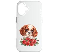 Cute Cavalier King Charles Spaniel Puppy Red Roses Art Case for iPhone 16