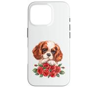 Cute Cavalier King Charles Spaniel Puppy Red Roses Art Case for iPhone 16 Pro