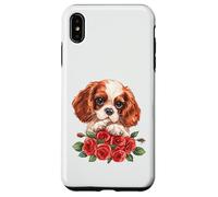 Cute Cavalier King Charles Spaniel Puppy Red Roses Art Case for iPhone XS Max