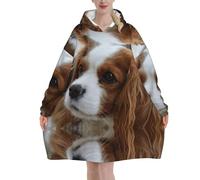 Cute Cavalier King Charles Spaniel,Women's Oversized Wearable Blanket Hoodie, Blanket Sweatshirt,Flannel Pullover Blanket