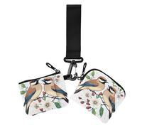 Cute Cedar Waxwing Birds White Women's Dual Wallets Business Card Cases Small Portable Identity Card Protector with Zipper Coin Pocket for Lady 2 Pcs, Cute Cedar Waxwing birds white, One Size, Print