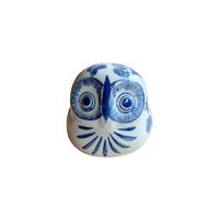 Cute Ceramic Owl Statue - Blue and White Porcelain Owl Candle Holder, Jingdezhen Figurine for Shelf Decor, Chinoiserie Accent, for Owl Lovers