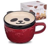 Cute Ceramic Red Panda Coffee Cup with Lid, Animal Coffee Mug or Tea Cups, Funny Novelty Panda Breakfast Mug for Women, Friends, Children, Christmas, Birthday Gift, 300 ml