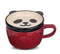 Cute Ceramic Red Panda Coffee Mug with Lid,Kawaii Animal Coffee Mugs or Tea Cups,Funny Novelty Panda Breakfast Mugs for Women Wife Mum Girls Boys Friends Kids Christmas Birthday Gift,300ML（Red）
