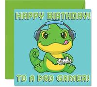 Cute Chameleon Birthday Card for Boys Girls - Pro Gamer - Happy Birthday Card for Cousin Grandson Sister Niece, 145mm Bday Greeting Cards