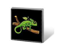 Cute Chameleon on A Branch Custom Lapel Pins Square Brooch Tie Suit Dress Accessories for Men Women Wedding Birthday