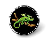 Cute Chameleon on A Branch Round Brooch Pin Lapel Pins Tie Suit Dress Accessories for Men Women Wedding Birthday