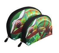 Cute Chameleon Portable Shell Cosmetic Bag Set - Travel Makeup Organiser with Zipper & Inner Compartments