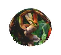 Cute Chameleon Print Shower Cap - Reusable, Double Layer, Hotel Travel Essentials, Salon Shower Hat Accessories One Size