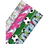 Cute Character Birthday Wrapping Paper 4 Pack 3M Rolls Kids Festive Gift Wrap