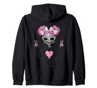 Cute Character with Pink Hair and Peace Sign Sunglasses Zip Hoodie