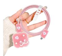 Cute Charger Cable Protector for Apple 20W USB-C Power Adapter with Bow-Tie Love Heart Pattern, Soft TPU Wave Frame Data Cable Wire Saver Cord Charger Protector for iPhone Adapter