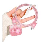 Cute Charger Cable Protector for Apple 20W USB-C Power Adapter with Cherry Blossom Pattern, Soft Silicone Clear Data Cable Case Wire Saver Cord Charger Protector for iPhone Adapter