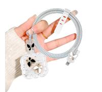 Cute Charger Cable Protector for Apple 20W USB-C Power Adapter with White&Black Butterfly Glitter Sequin Pattern, Soft TPU Clear Data Cable Wire Saver Cord Charger Protector for iPhone Adapter