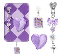 Cute Charms Set for Kindle,Including Dust Plug Charm Type C/USB C,Pink Heart Grip Holder,Bling Keychains with Hook for Kindle Accessories,Compatible for Kindle Paperwhite 11th 12th Generation Purple