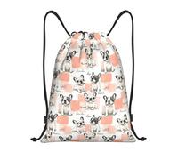 Cute Checkered French Bulldog Print Cinch Sack Pack Drawstring Bag Portable Versatile Sport Sack For Swim Picnic Storage 36X42Cm