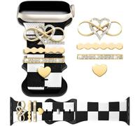 Cute Checkered Strap for Apple Watch 11 Band 46mm 45mm 44mm 49mm with Gold Bling Charms, Stylish Soft Silicone Bracelet for iWatch Bands Series 10 9 8 7 6 5 4 3 SE SE3 Wristband for Women