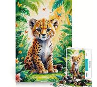 Cute Cheetah Cub in Jungle Watercolor 1000 Pieces Jigsaw Puzzles for Adults Strong Logic Sharp Color Fun Challenge (38x52cm)