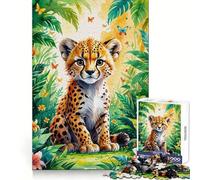 Cute Cheetah Cub in Jungle Watercolor 1000 Pieces Jigsaw Puzzles for Adults Strong Logic Sharp Color Fun Challenge (38x52cm)