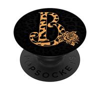 Cute Cheetah Print Letter B Leopard Cheetah Black PopSockets Swappable PopGrip