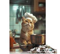 Cute Chef Cat Puzzles 500 Pieces Wooden Puzzles Puzzle Jigsaws for Adults for Adults& Teens Age 12 Years Up 500pcs (52x38cm)