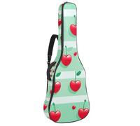 Cute Cherries on a Green Stripes Padded Guitar Bag, Protective Acoustic Guitar Cover Gig Bag for Electric Bass Classical Guitar