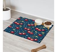 Cute Cherries Pet Feeding Mat for Cat Dog Water Bowl Food Mats Pet Feeding Mats Absorbent Nti-Slip Contain Spills Protects Floors Placemat 43.1 x 76.2 cm