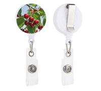 Cute Cherry Badge Reel Funny Plastic Retractable Badge Reel Lightweight Convenient Keychain Badges Clip for Nursing Student Teachers Office Worker