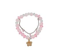 Cute Cherry Blossoms Charm Beaded Bracelet Delicate Flower Handmade Elastic Stretch Bracelets Summer Crystal Beads Holiday Bangle Bracelets Jewelry Sweet Dainty Birthday Gifts for Women Daughter