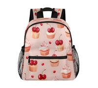 Cute Cherry Cup Cake Pattern Kids Backpack for Boys Girls, Waterproof Lightweight Toddler School Bag with Chest Strap, Small Travel Book Bag Preschool Kindergarten Backpack