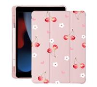 Cute Cherry Floral Heart for iPad Air 11 Inch Case M2 2024 (6th Generation) with Pencil Holder, Auto Sleep/Wake, Pink Leather Soft TPU Back Cover