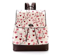 Cute Cherry Flower and Heart Seamless Pattern Mini Faux Leather Backpack Purse, Women Ladies Rucksack Handbag School Bag