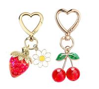 Cute Cherry Keychain Strawberry Keychain Set, Kawaii Heart Flower Daisy Bag Purse Charms for Women Car Keys Decor Gifts Stuff Accessories