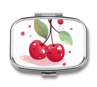 Cute Cherry Pill Case with 2 Compartment, Pill Organizer Portable Square Pill Box,Vitamin Pill Organizer for Pocket Purse and Travel