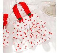 Cute Cherry Print Cotton Pet Dress for Dogs and Cats - Layered Cake Skirt with Straps, Summer Breathable Pet Clothing