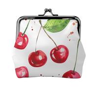 Cute Cherry Printed, PU Leather Coin Purse, Small Wallets, Change Pouch with Kiss Lock Clasp Buckle, Change Purse