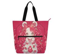 Cute Cherry Red Simple Bear Girl Kids Tote Bag Piano Book Bag for Boys Girls Adults, Gothic Waterproof Reusable Grocery Bag with Zipper Pockets for School and Playtime Rainbow school