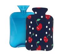 Cute Cherry White Polka Dot Hot Water Bottle with Cover, 2L Large Capacity Hot Water Bag for Hot Cold Compress, Hand Feet Warmer, Neck Shoulder Pain Relief